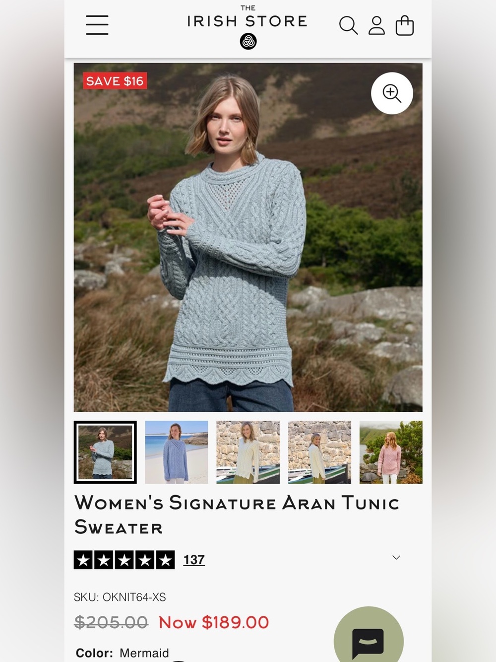 NWTs The Irish Store Women's Signature Aran Tunic Sweater Size L